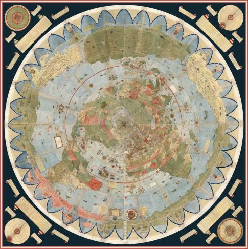 Urbano Monte’s 1587 planisphere, a circular world map drawn from the north pole outward.
